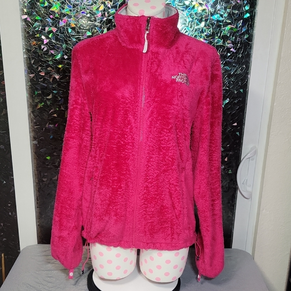 Y2K The Northface Teddy Bear 'Osito' Zip Up Jacket Coat Magenta Hot Pink SZ:L